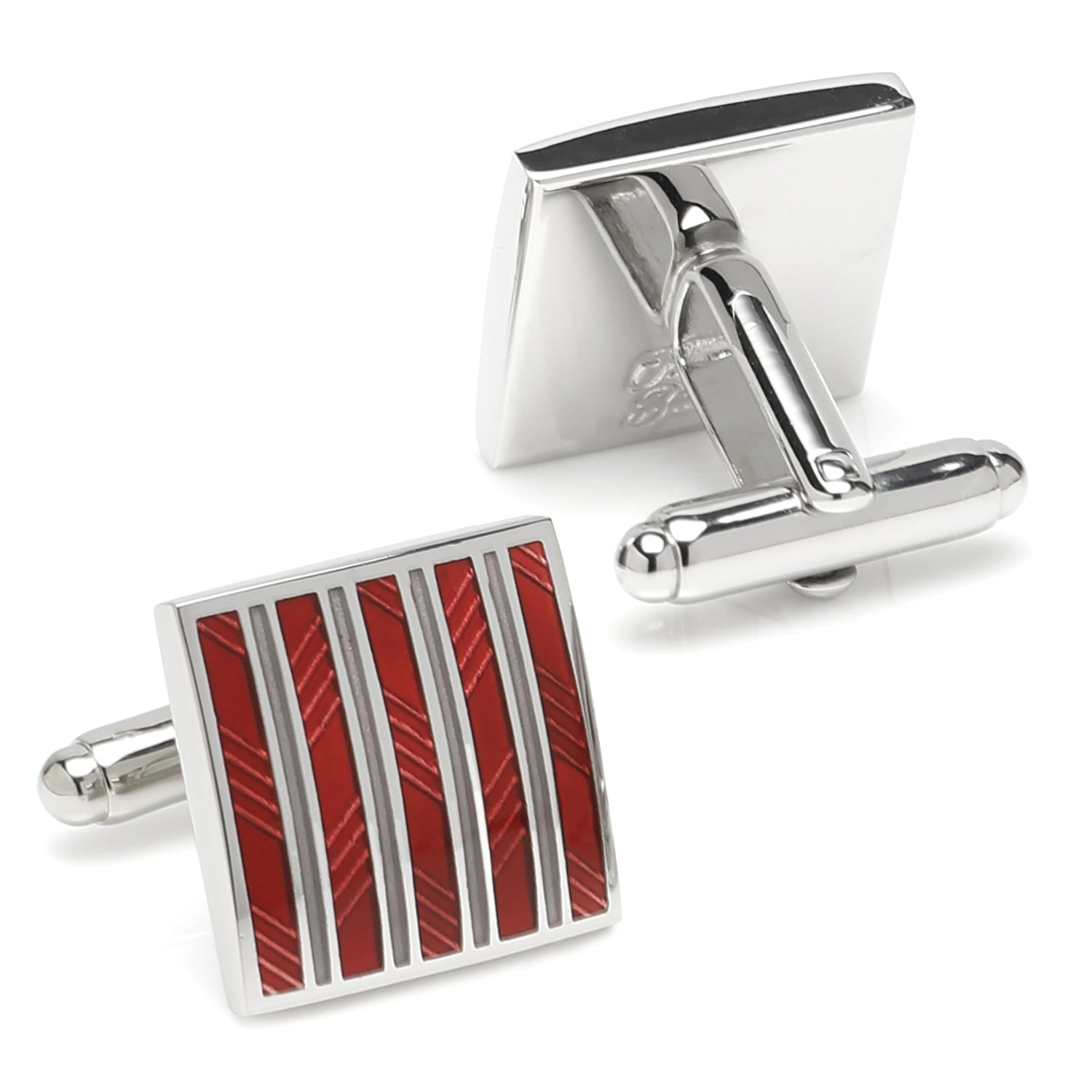 Red and Gray Striped Square Cufflinks - SARTORO496