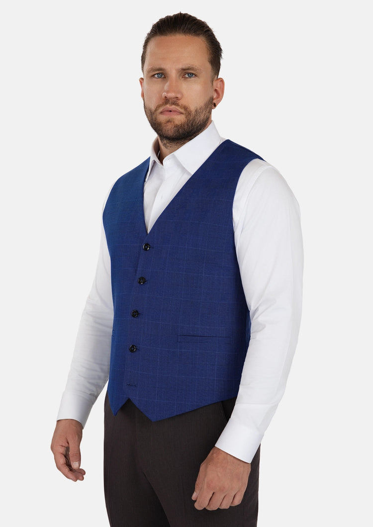 Regal Blue Windowpane Vest - SARTORO720