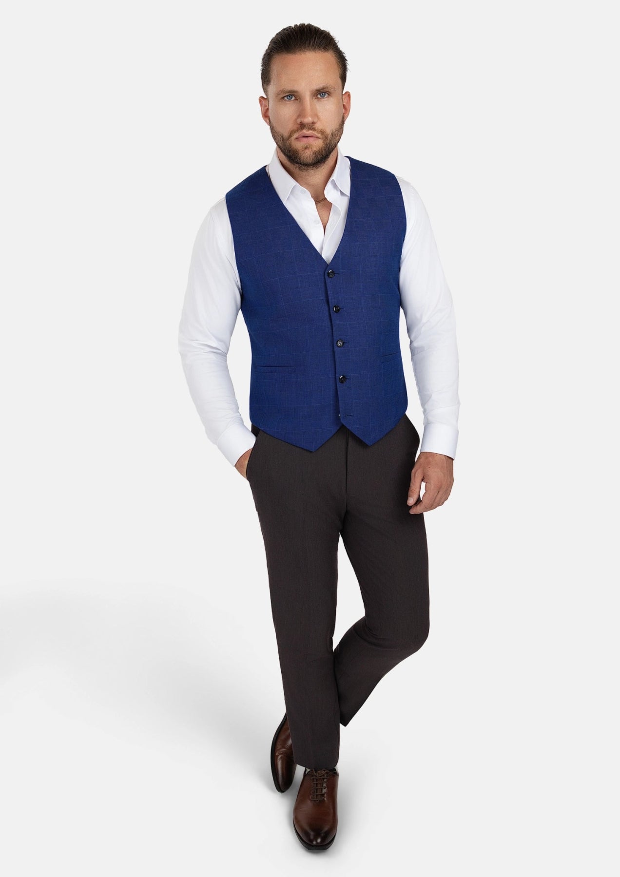 Regal Blue Windowpane Vest - SARTORO636