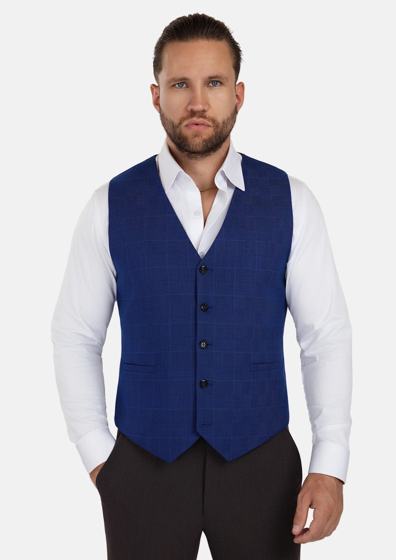 Regal Blue Windowpane Vest - SARTORO871