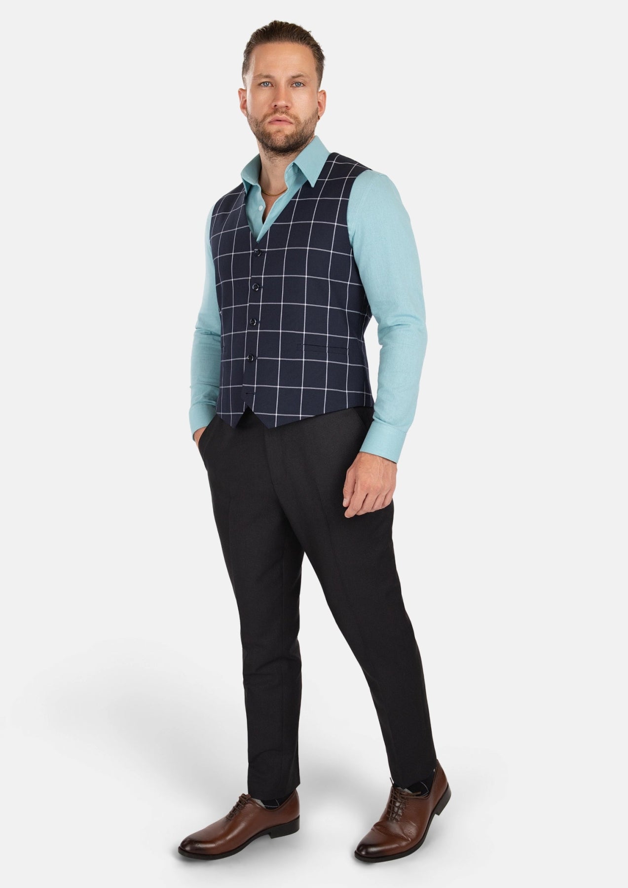 Regal Navy Windowpane Vest - SARTORO438