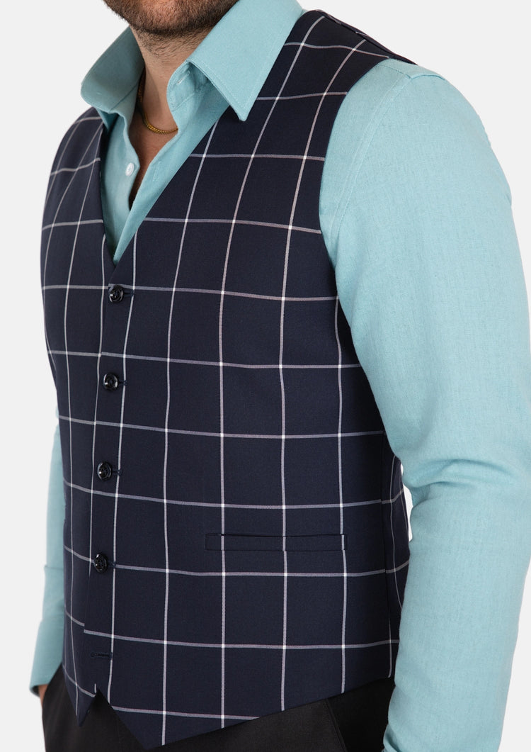 Regal Navy Windowpane Vest - SARTORO86
