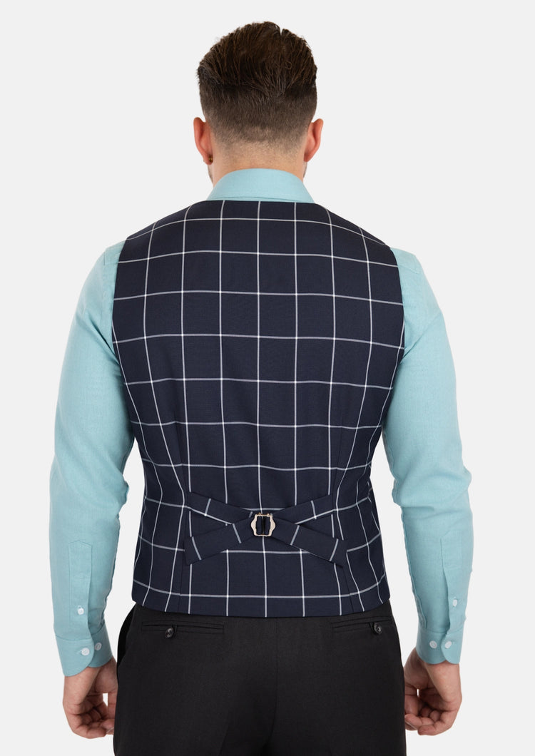Regal Navy Windowpane Vest - SARTORO786