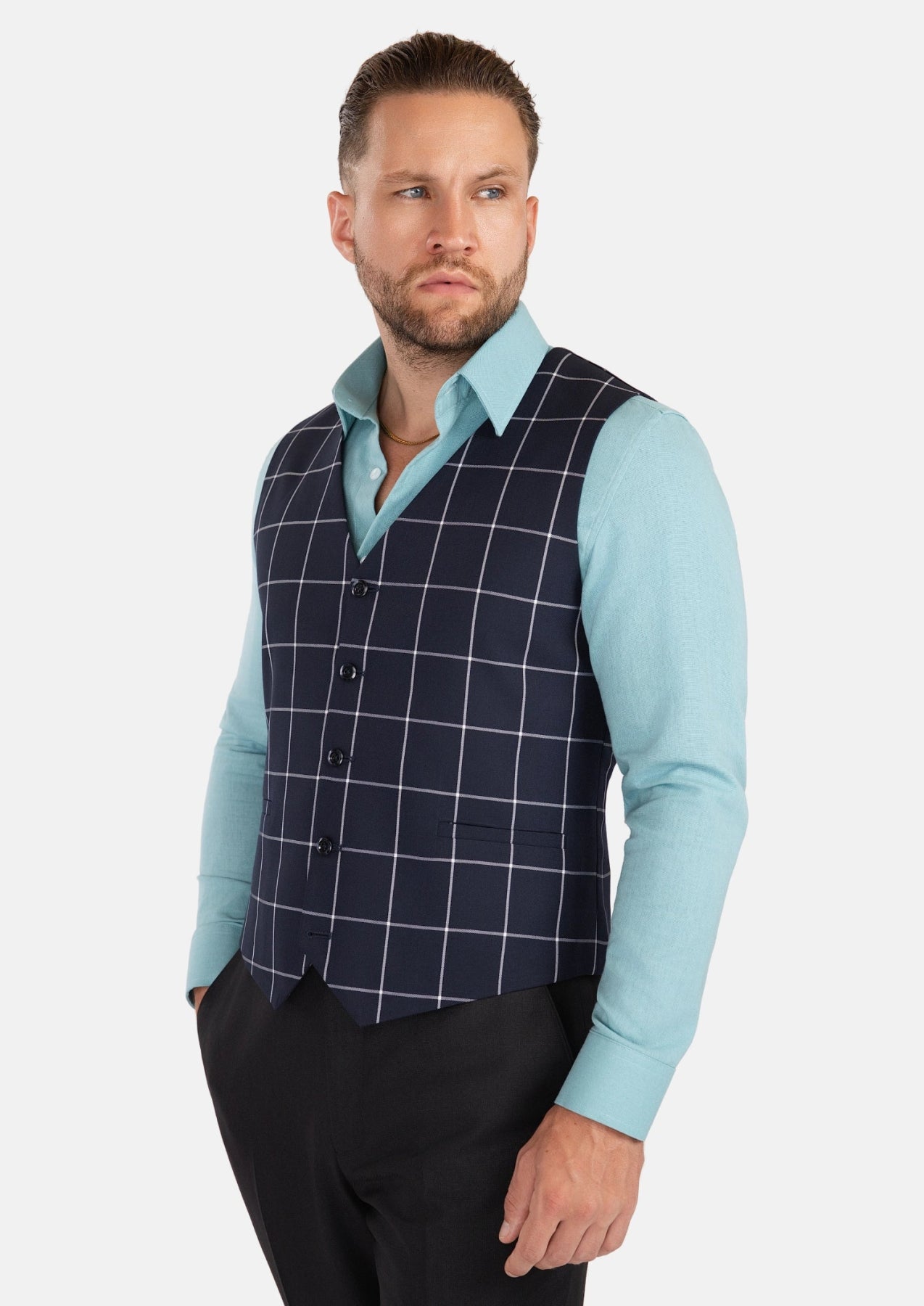 Regal Navy Windowpane Vest - SARTORO128