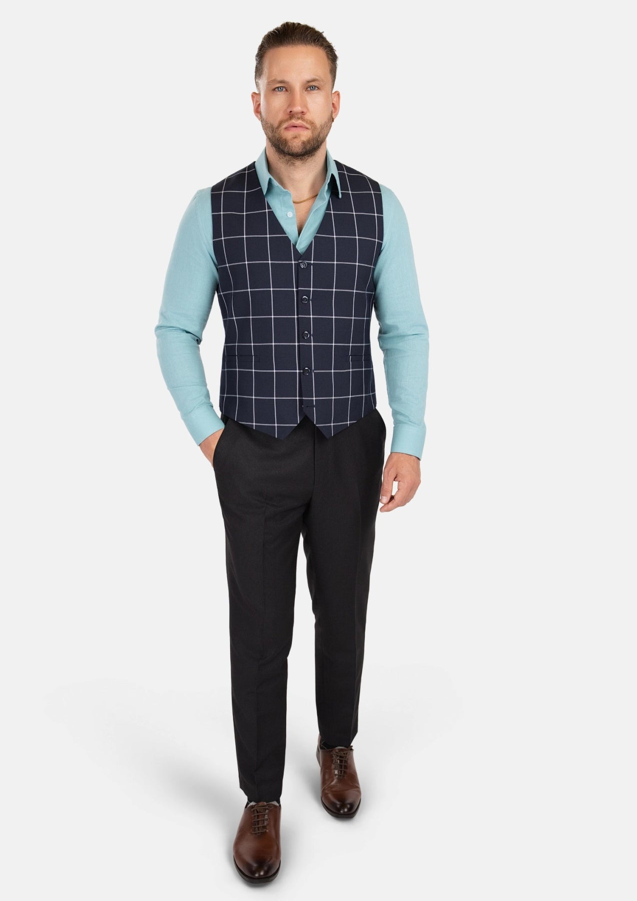Regal Navy Windowpane Vest - SARTORO252