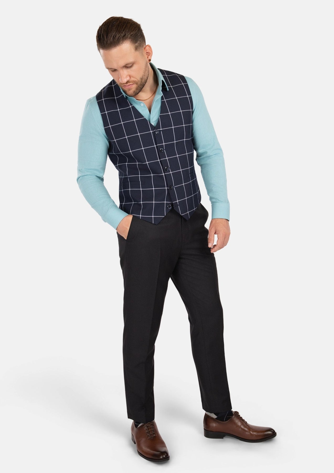 Regal Navy Windowpane Vest - SARTORO128