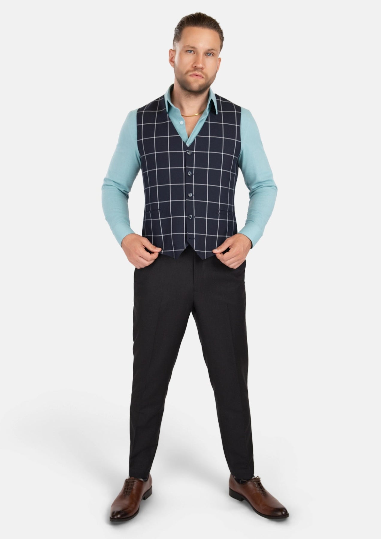 Regal Navy Windowpane Vest - SARTORO868