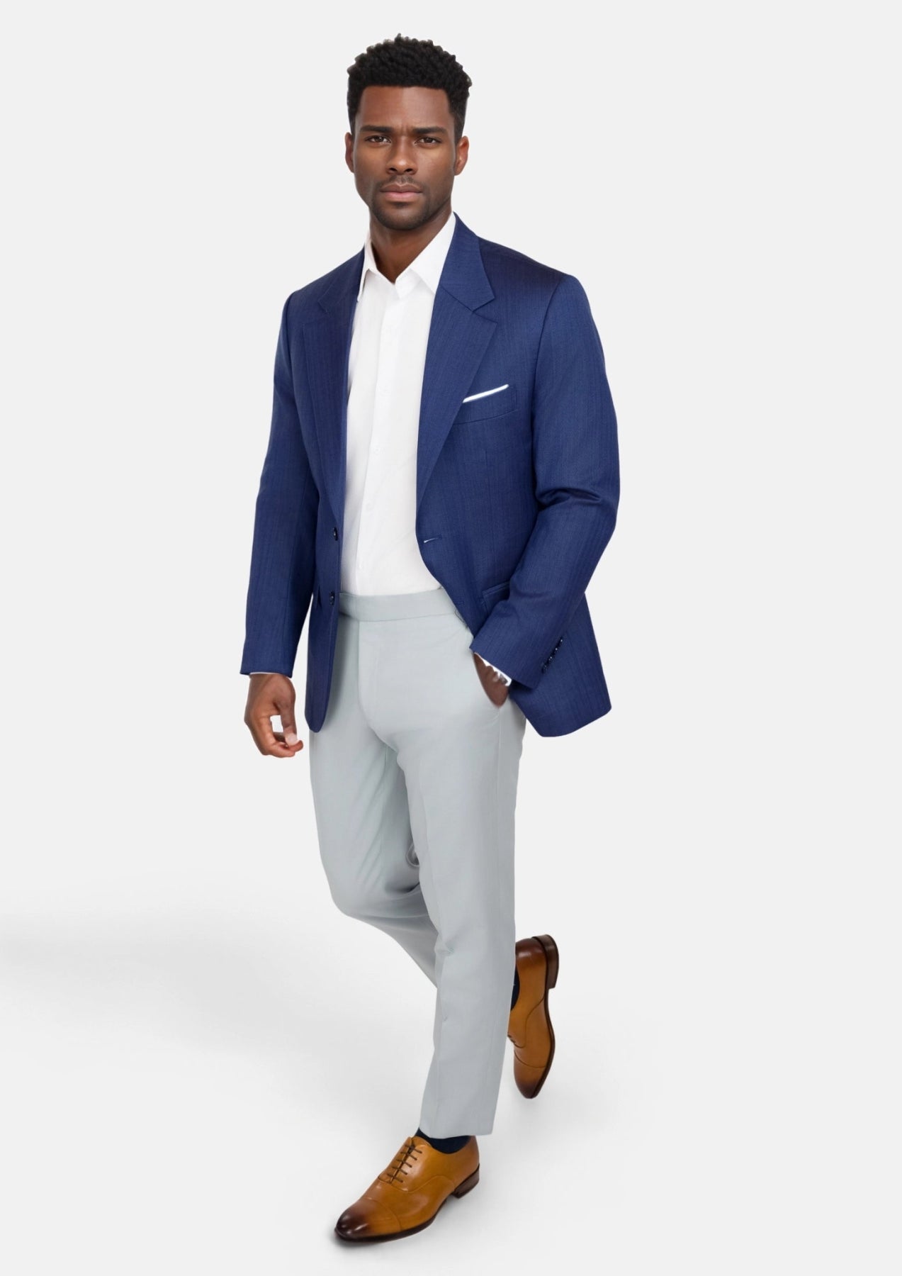 Royal Blue Herringbone Ellis Jacket - SARTORO