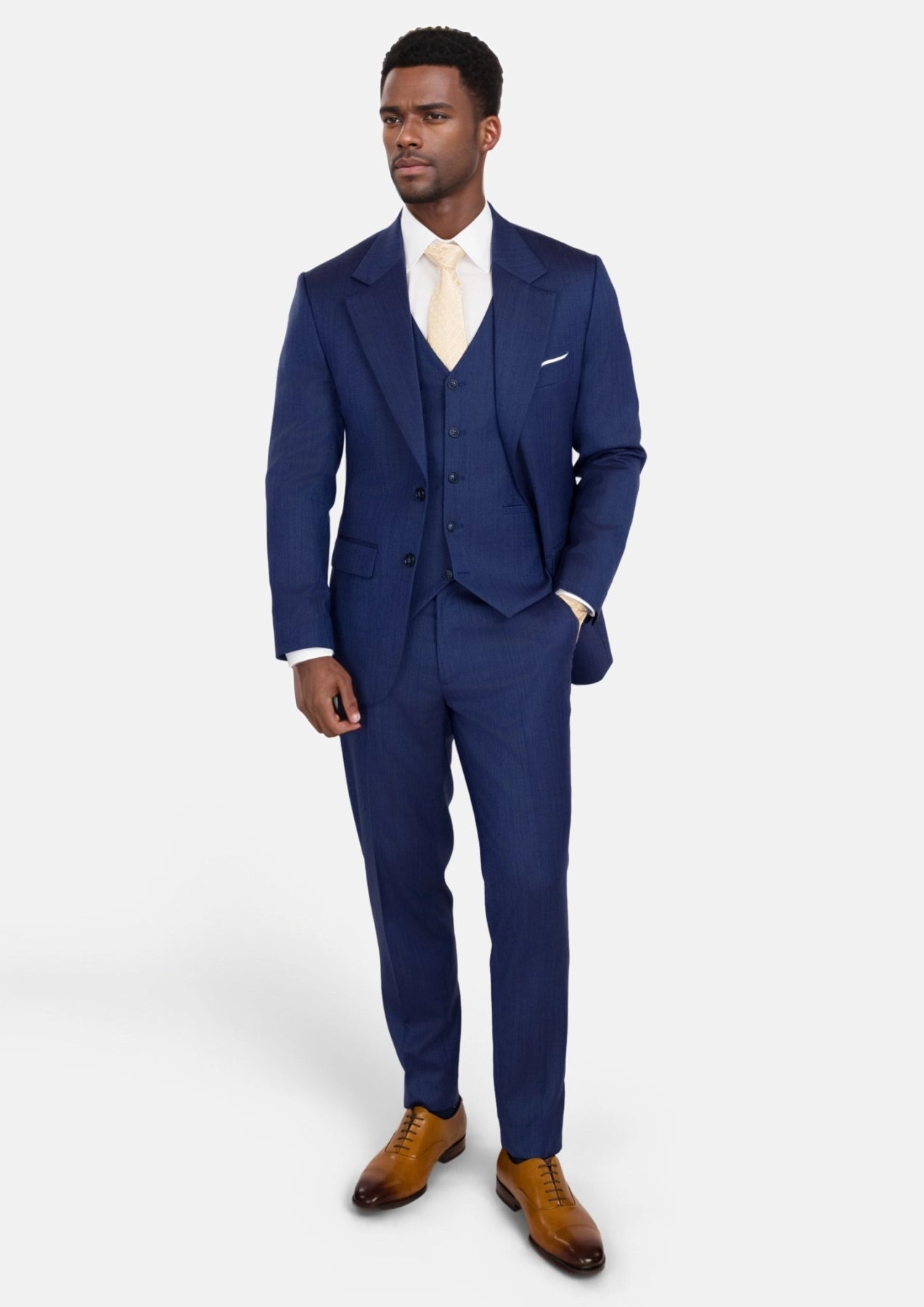 Royal Blue Herringbone Ellis Suit - SARTORO