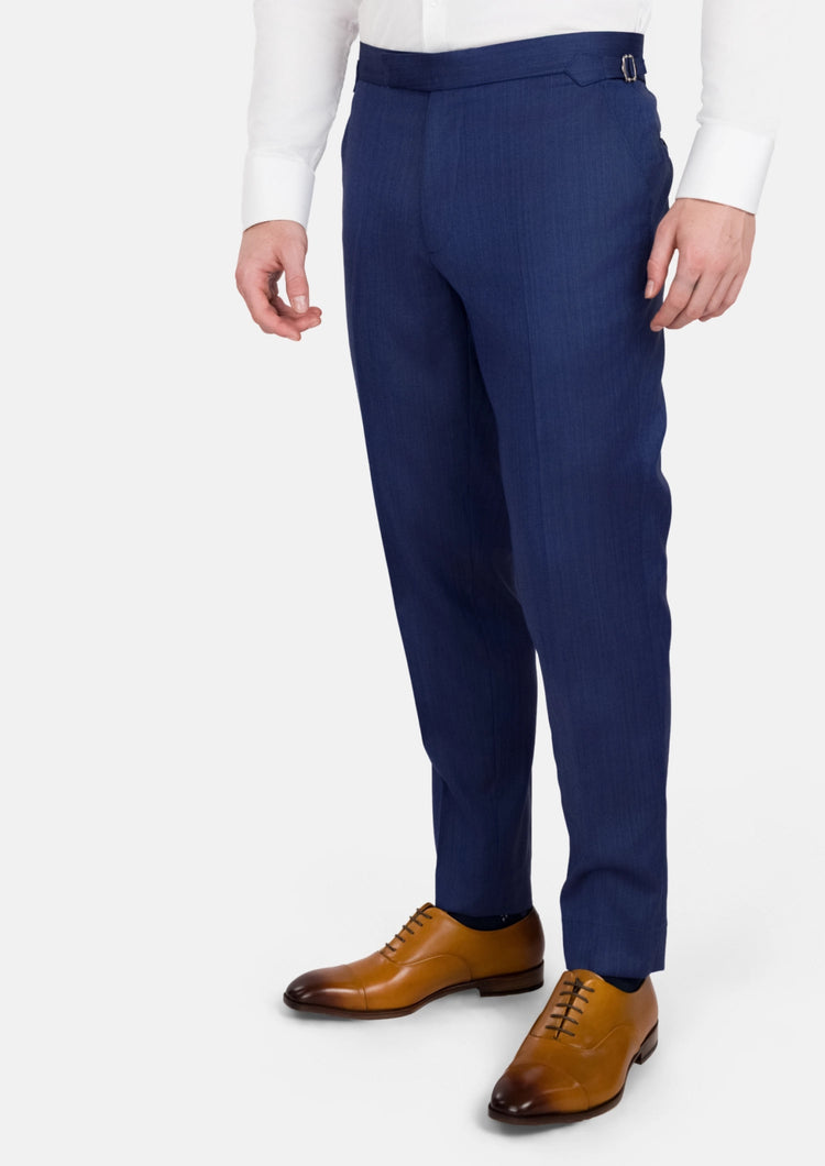 Royal Blue Herringbone Pants - SARTORO118