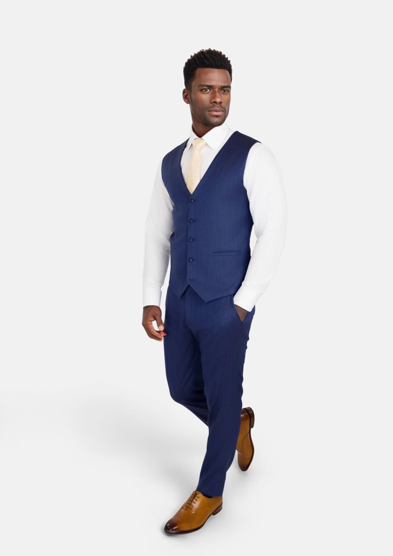 Royal Blue Herringbone Vest - SARTORO