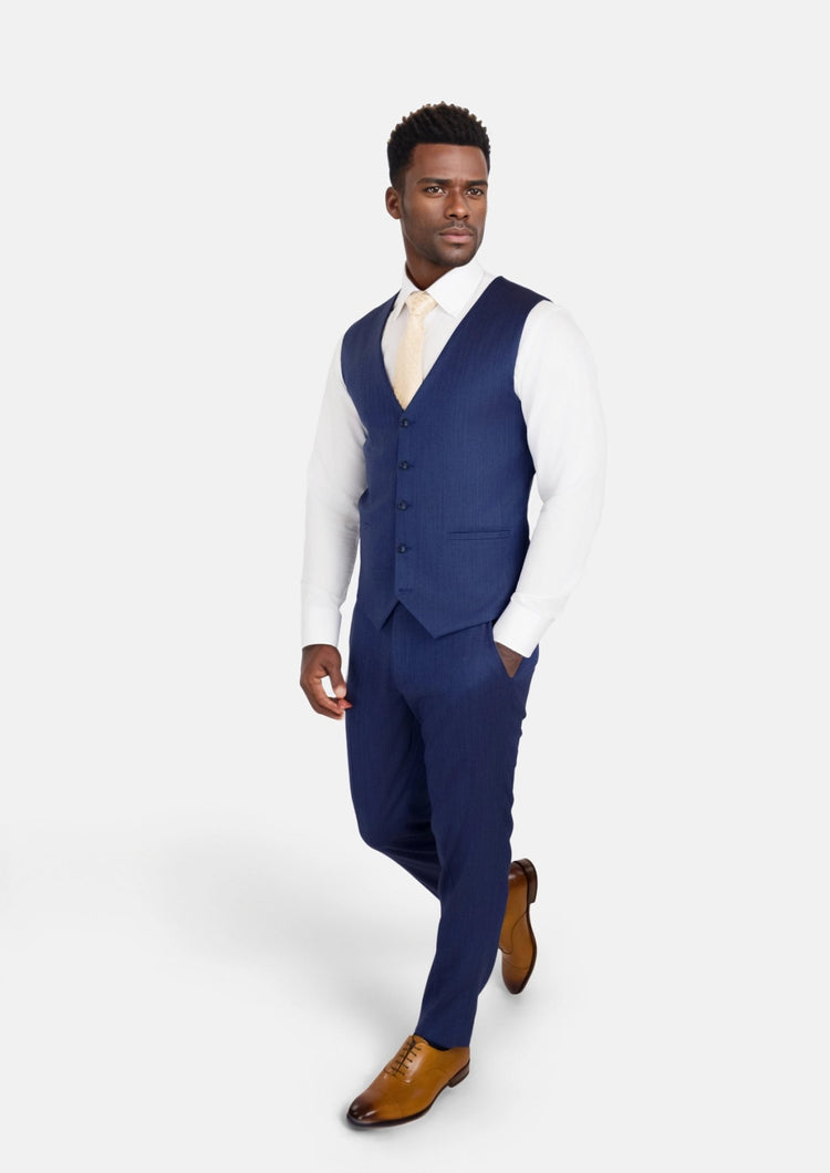 Royal Blue Herringbone Vest - SARTORO175