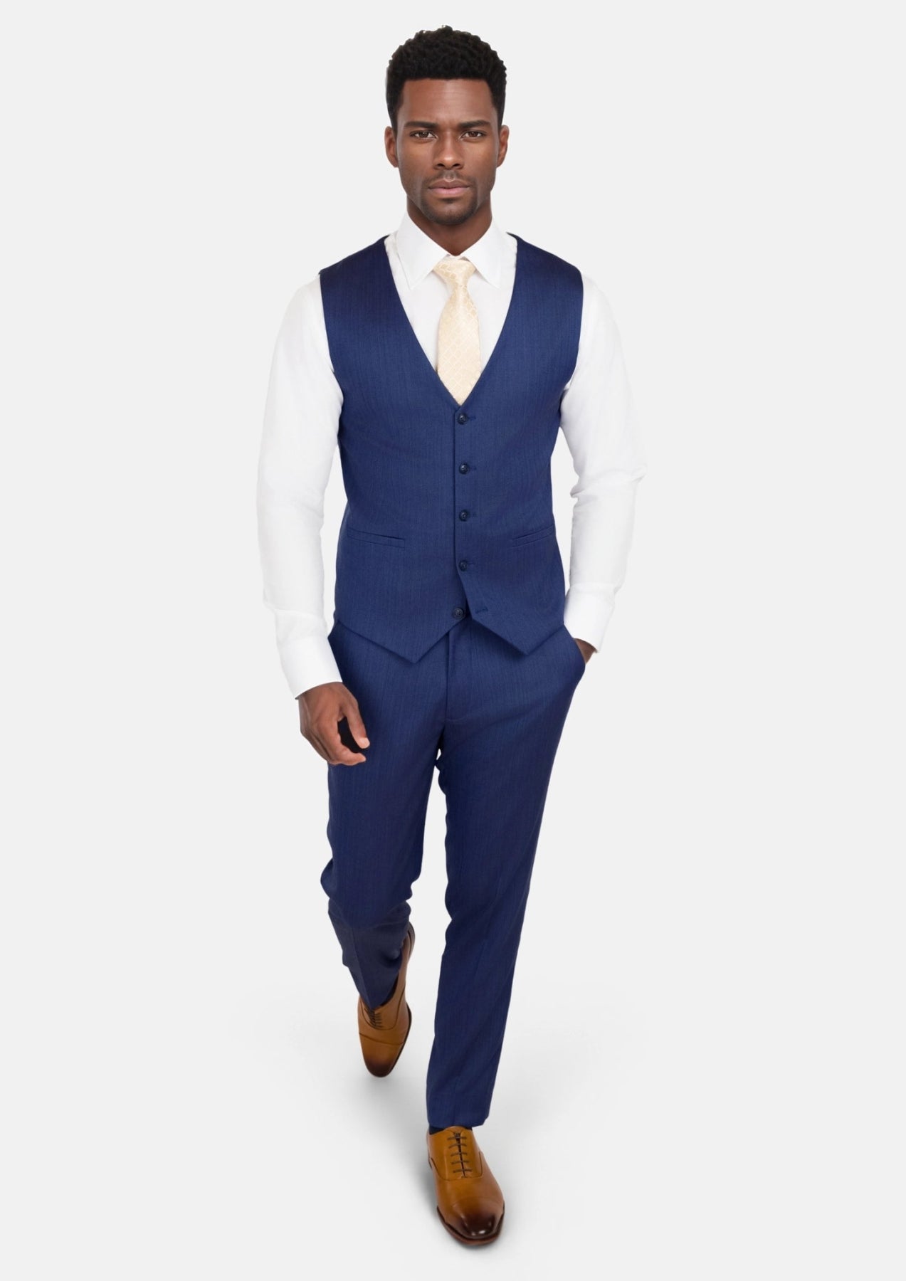 Royal Blue Herringbone Vest - SARTORO