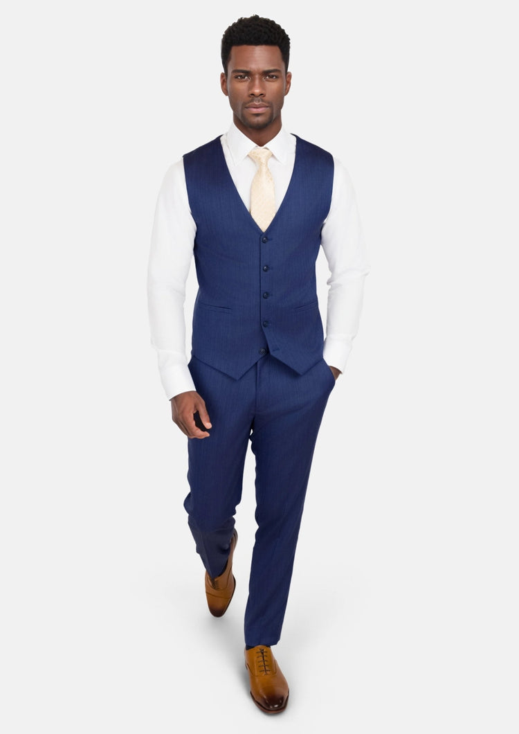 Royal Blue Herringbone Vest - SARTORO813