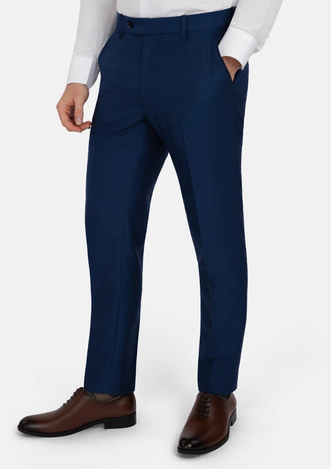 Royal Blue Microcheck Pants - SARTORO