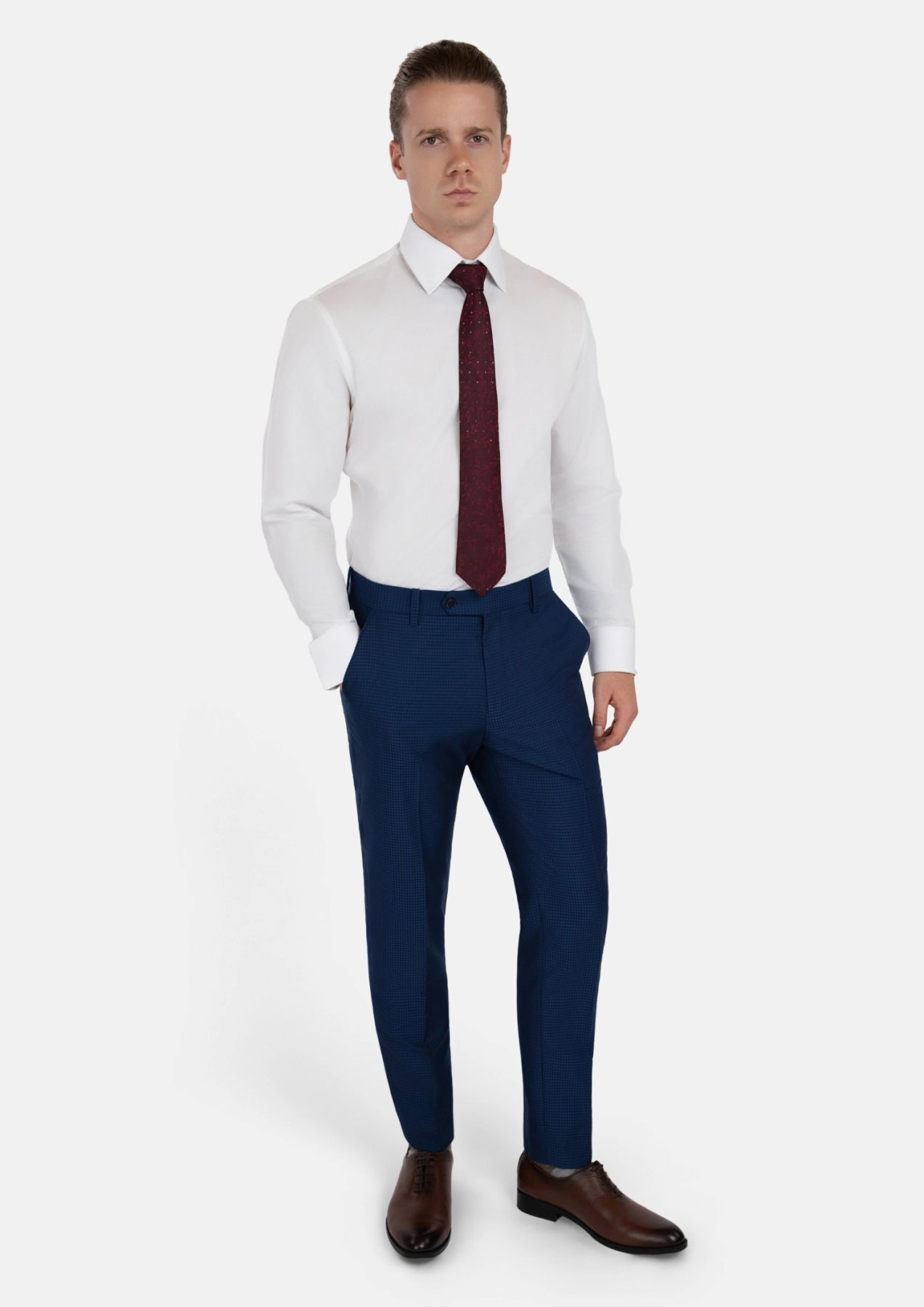 Royal Blue Microcheck Pants - SARTORO