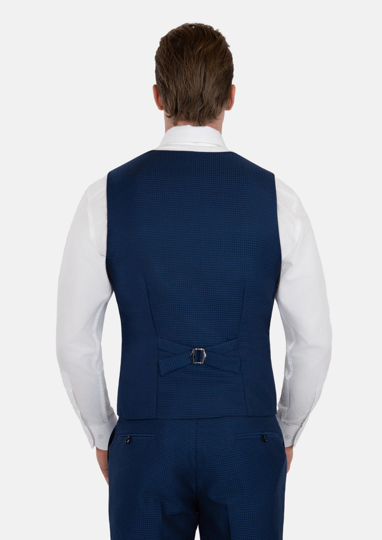 Royal Blue Microcheck Vest - SARTORO49