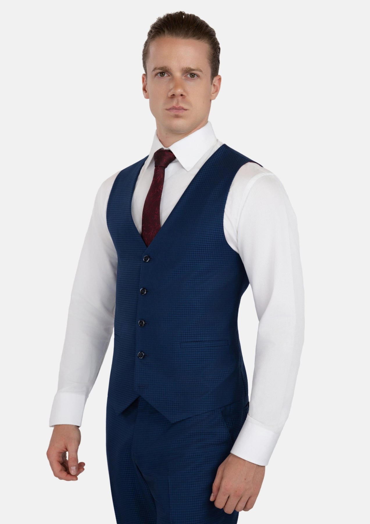 Royal Blue Microcheck Vest - SARTORO