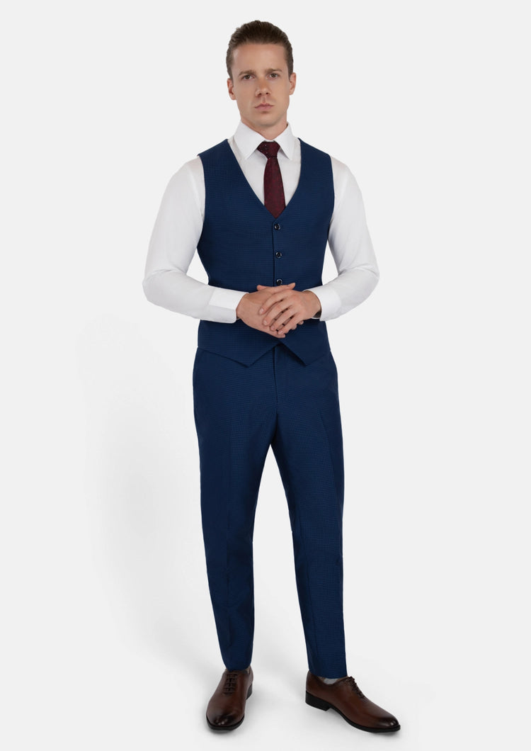 Royal Blue Microcheck Vest - SARTORO127