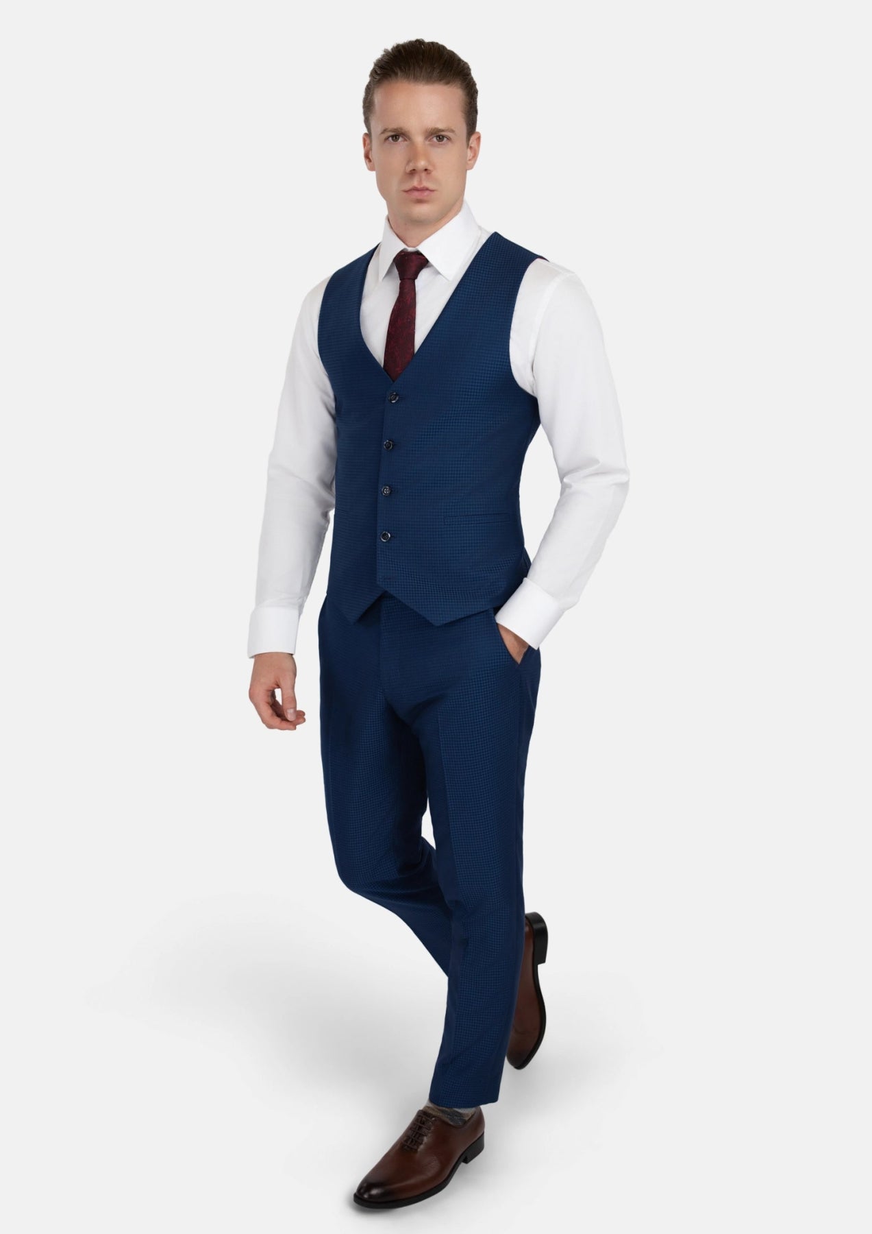 Royal Blue Microcheck Vest - SARTORO