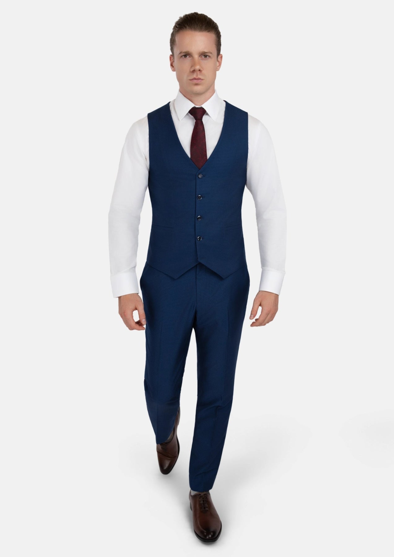 Royal Blue Microcheck Vest - SARTORO
