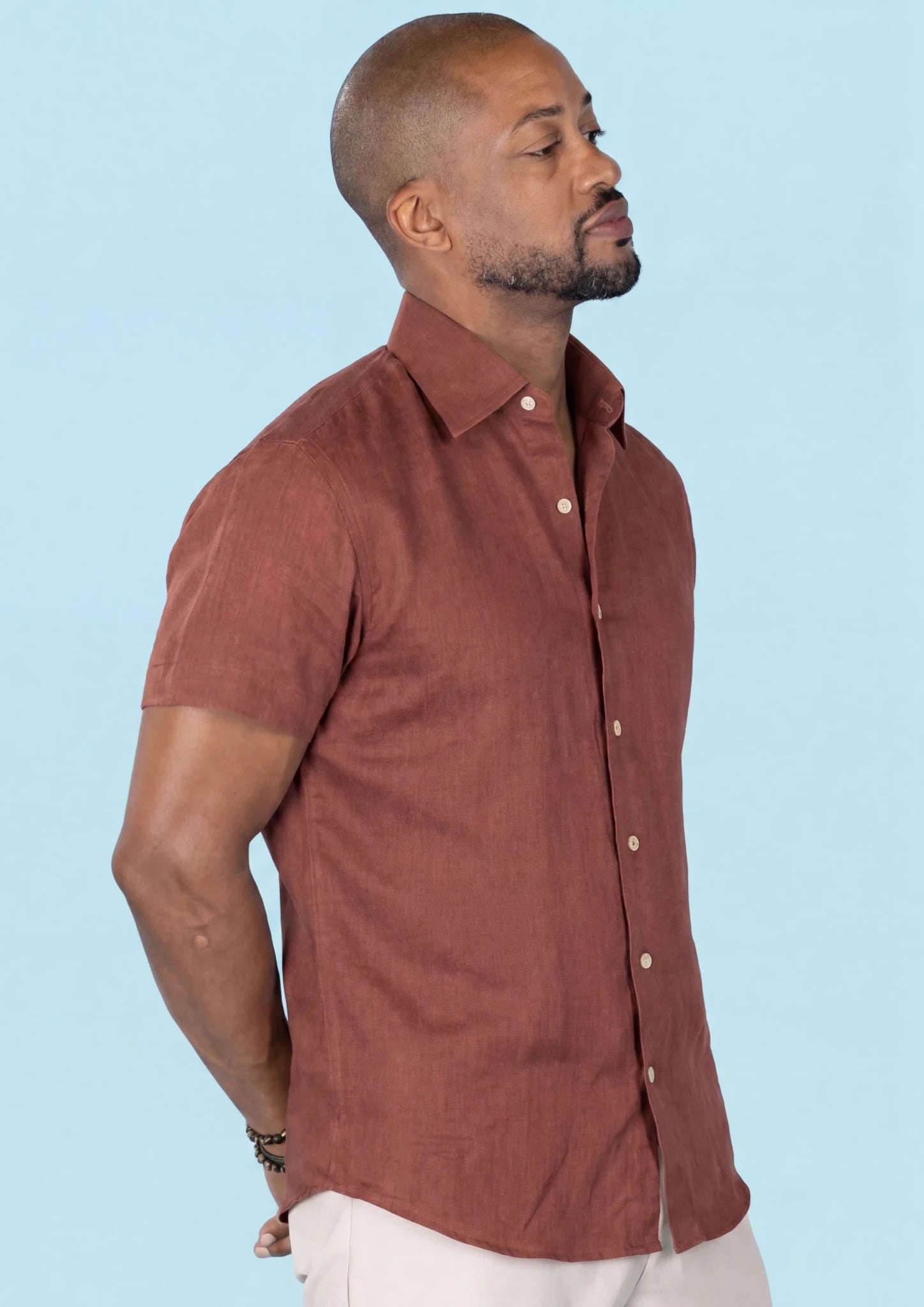 Rust Linen Blend T-Shirt - SARTORO742