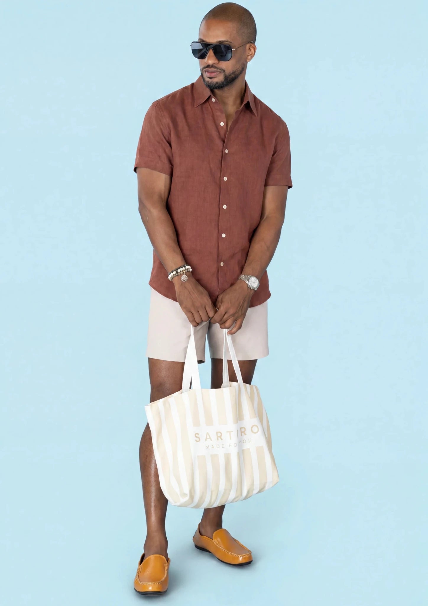 Rust Linen Blend T-Shirt - SARTORO564