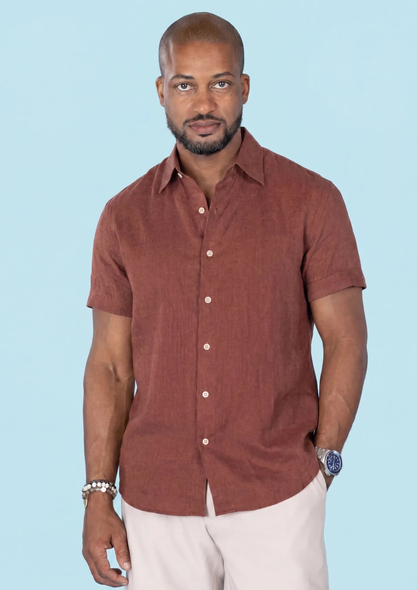 Rust Linen Blend T-Shirt - SARTORO259