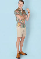 Sage Bouquet Silk Shirt - close-up of sage green and orange floral pattern745