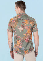 Sage Bouquet Silk Shirt - shoulder and short sleeve detail70