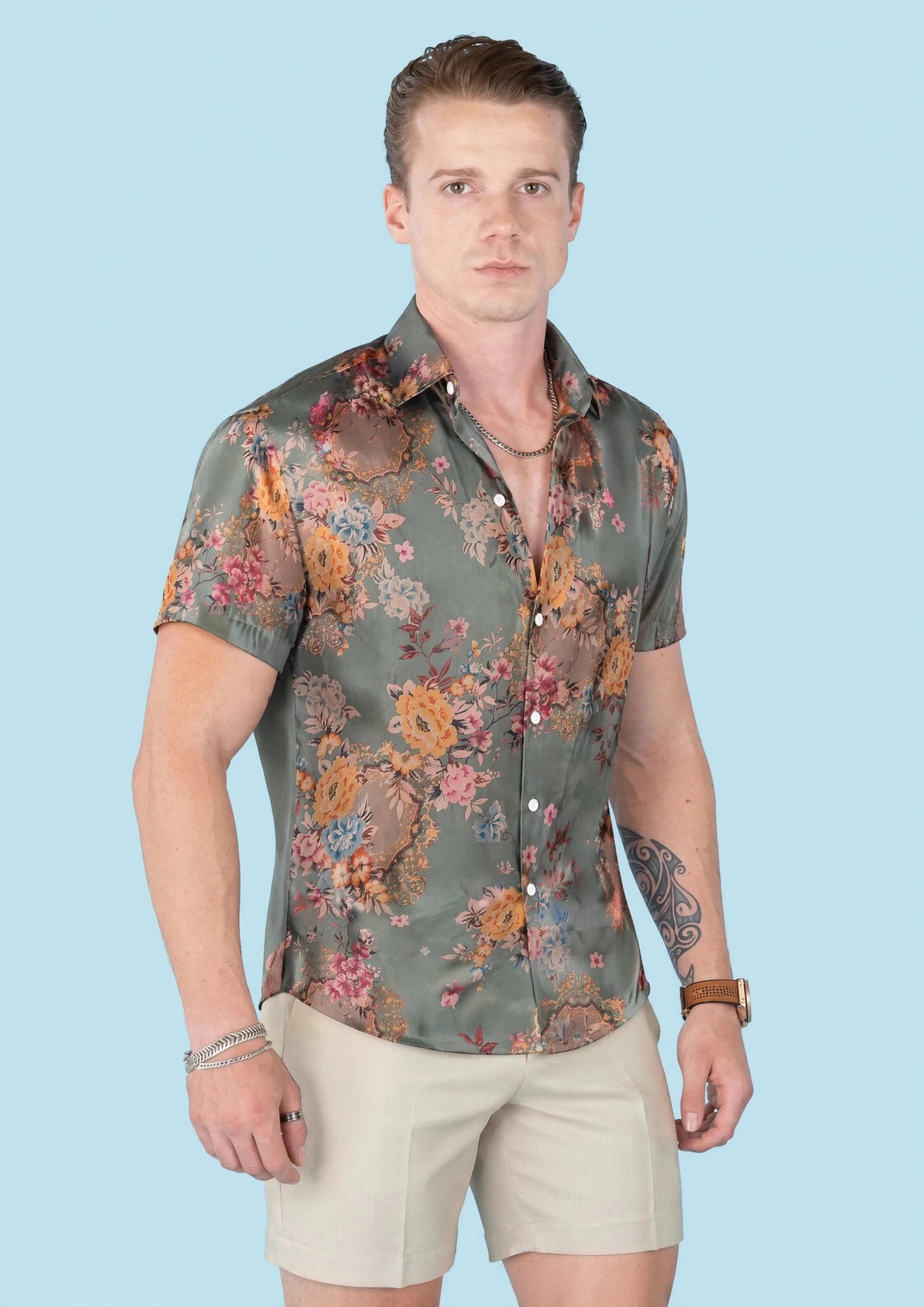 Sage Bouquet Silk Shirt940