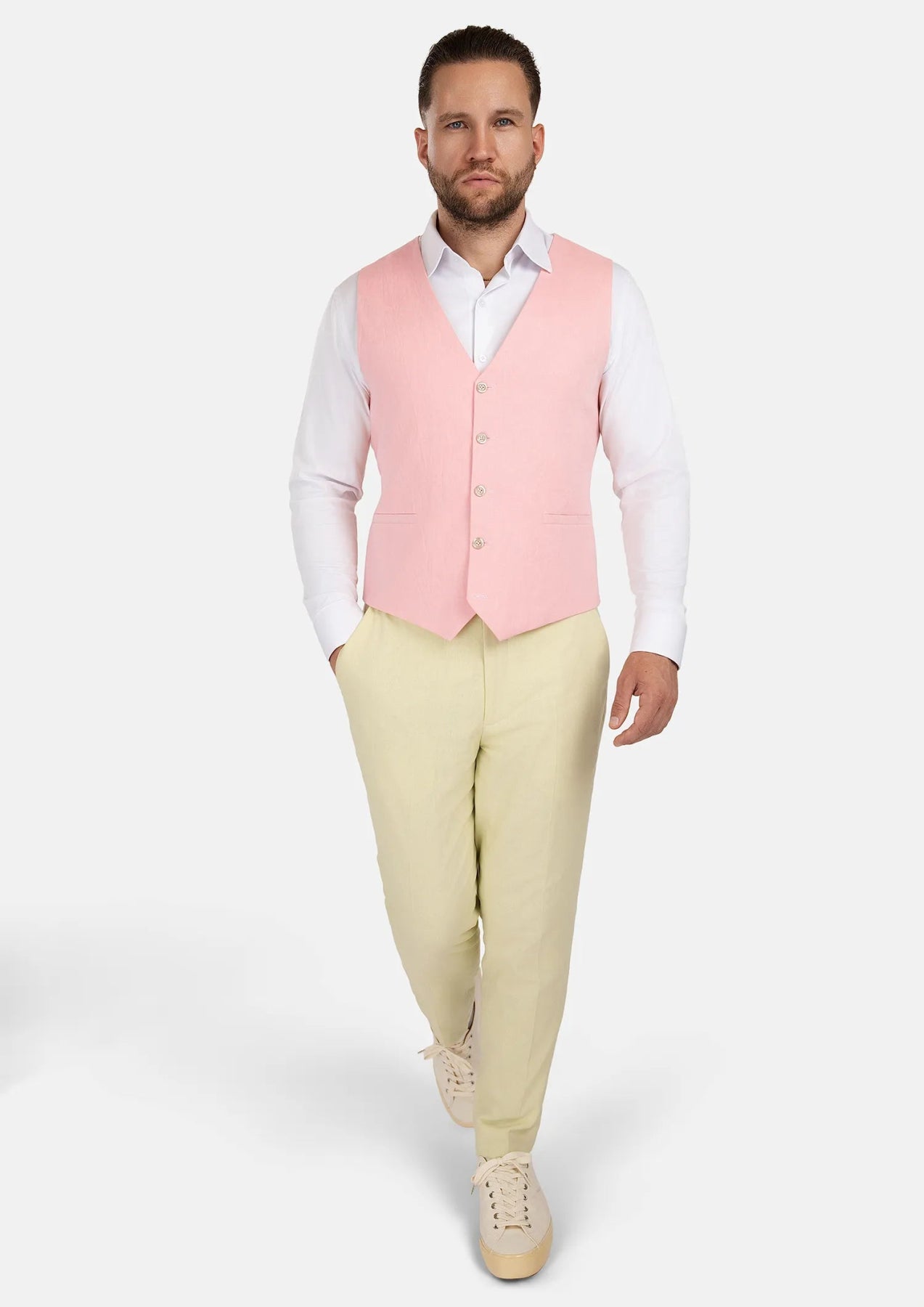Salmon Linen Vest - SARTORO476
