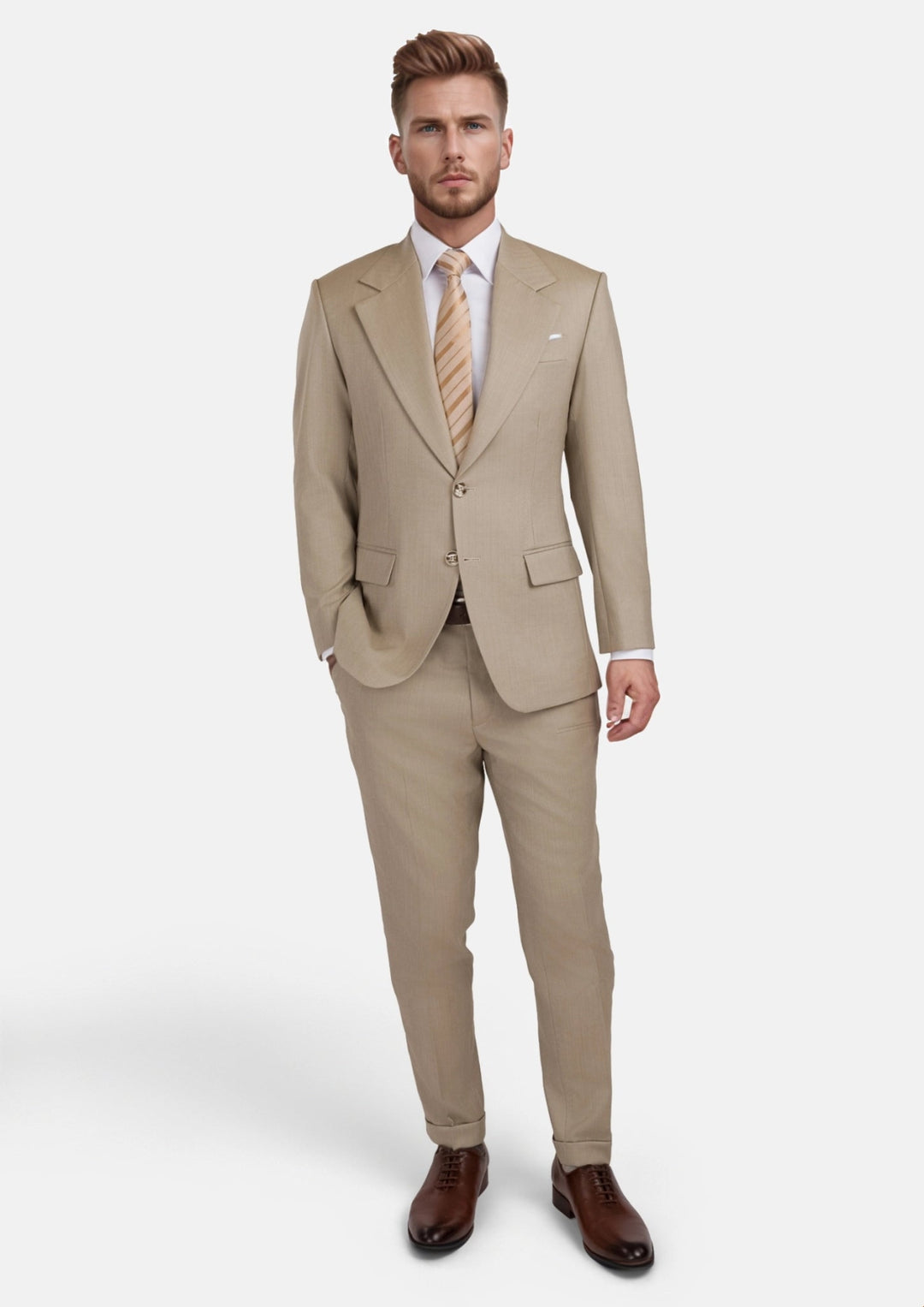 Sand Herringbone Ellis Suit - SARTORO