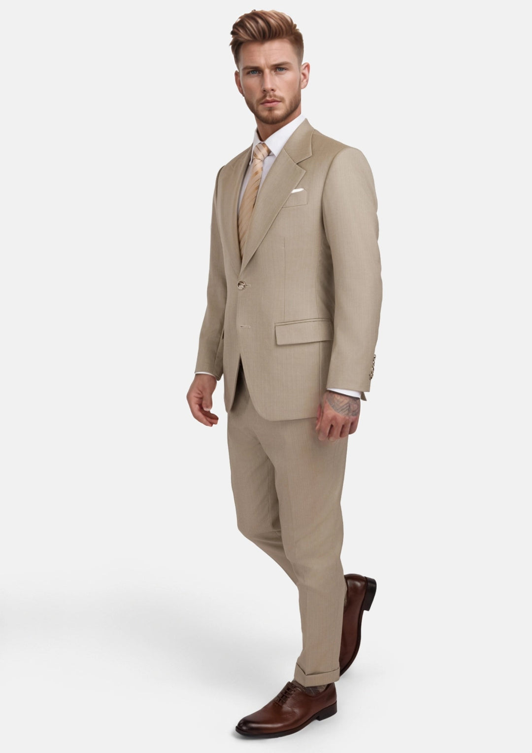 Sand Herringbone Ellis Suit - SARTORO
