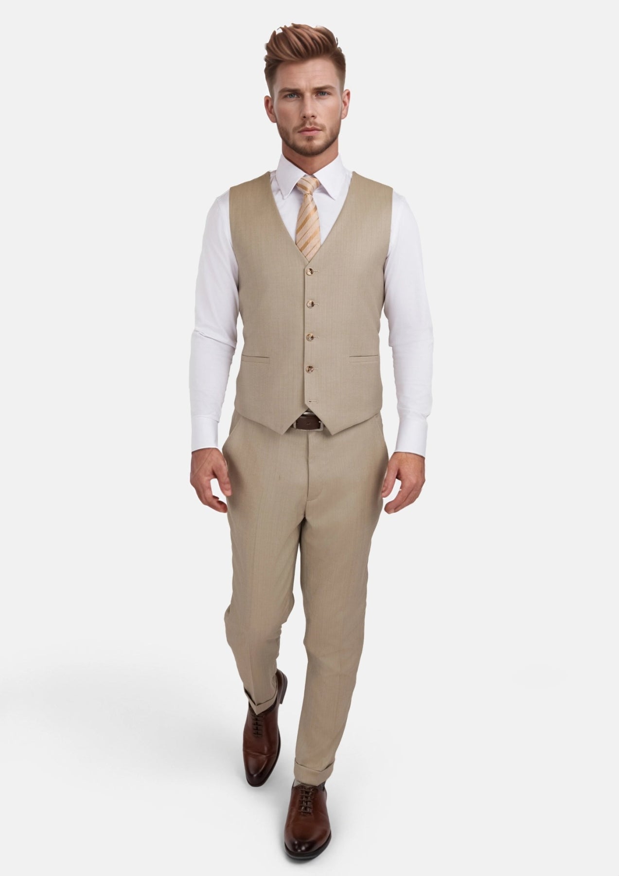 Sand Herringbone Vest - SARTORO