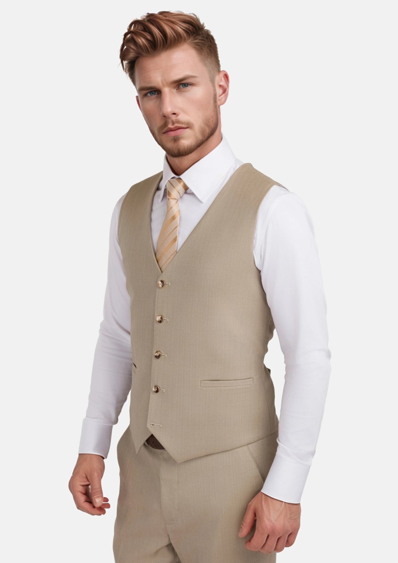 Sand Herringbone Vest - SARTORO