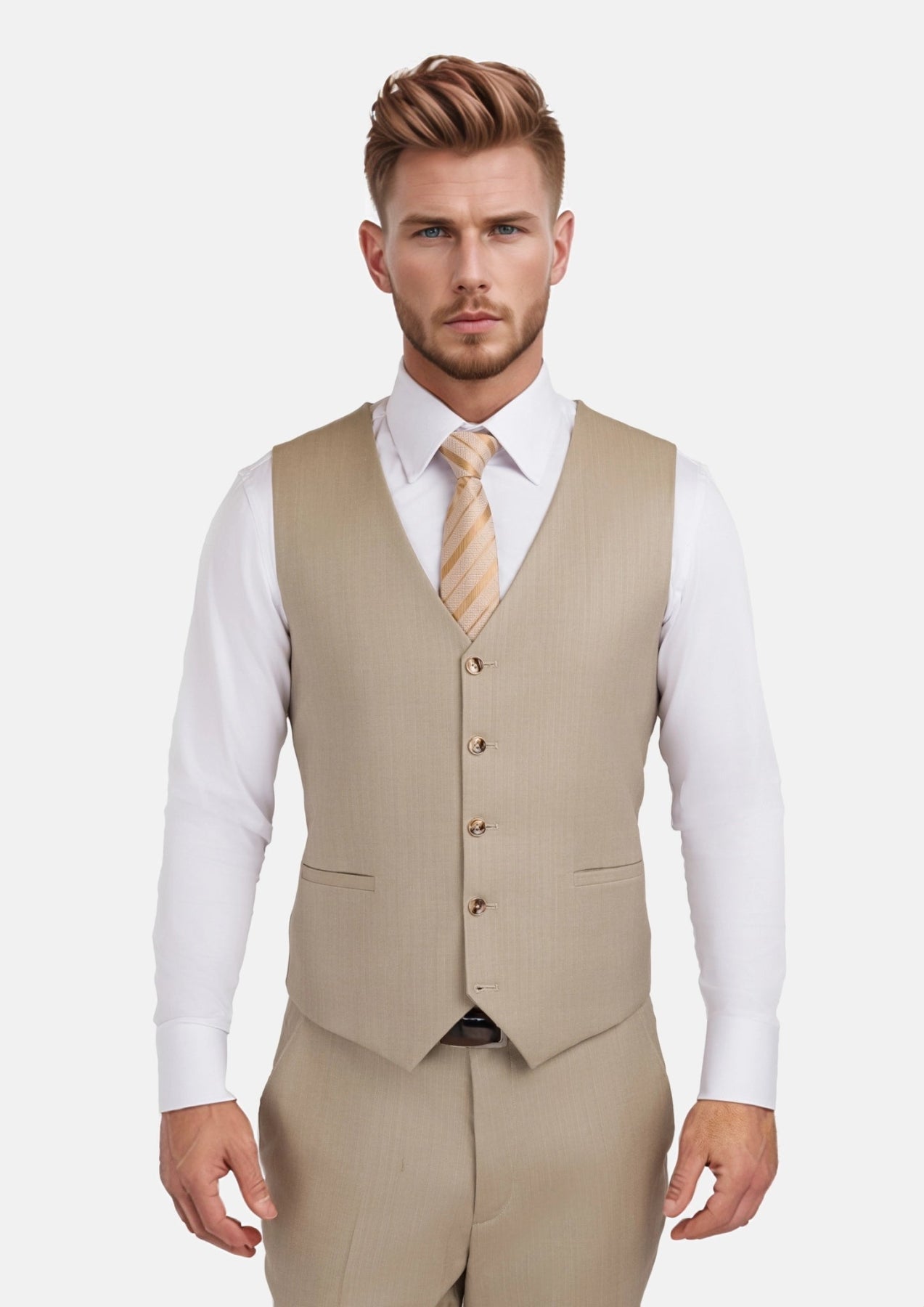 Sand Herringbone Vest - SARTORO