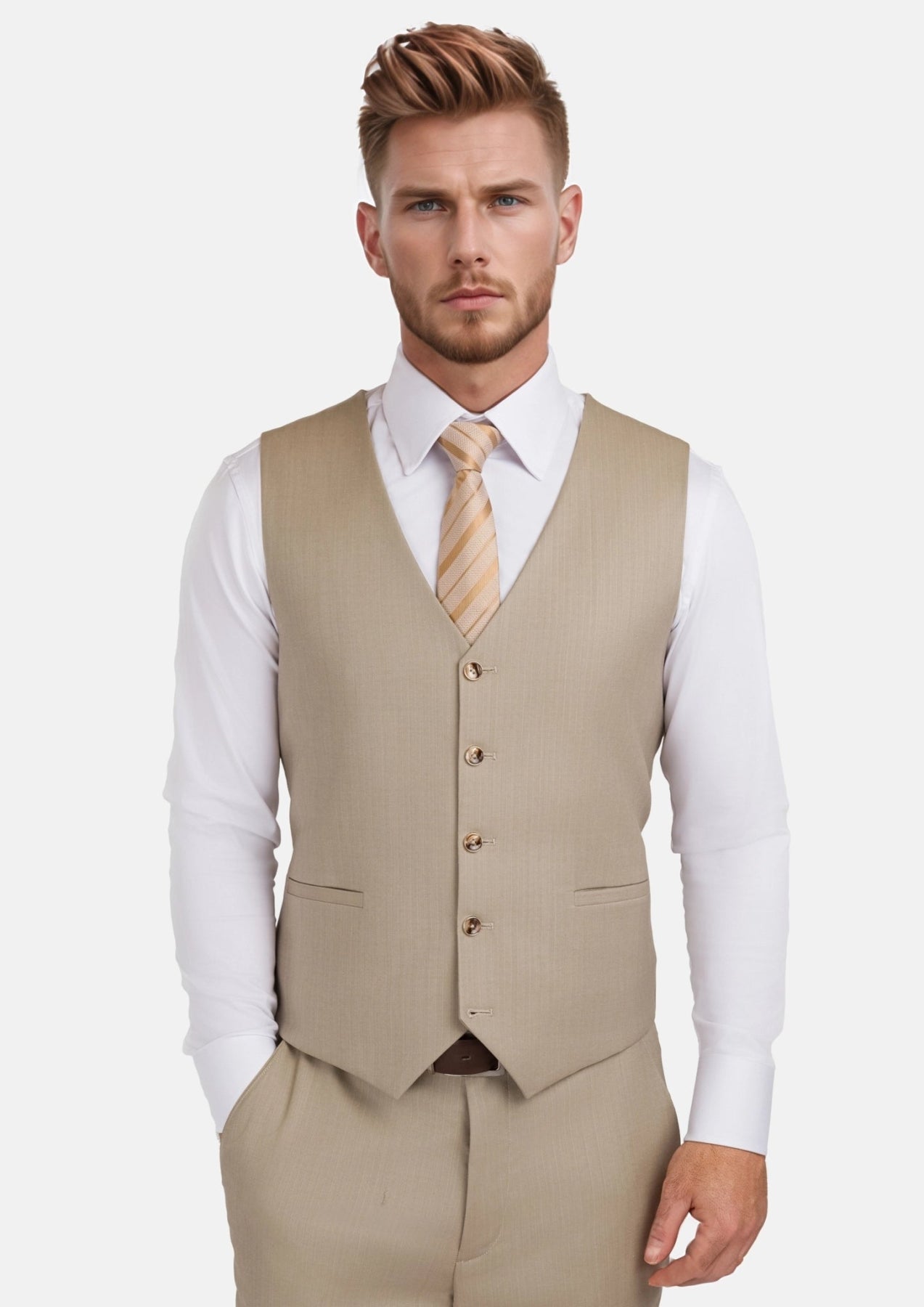 Sand Herringbone Vest - SARTORO