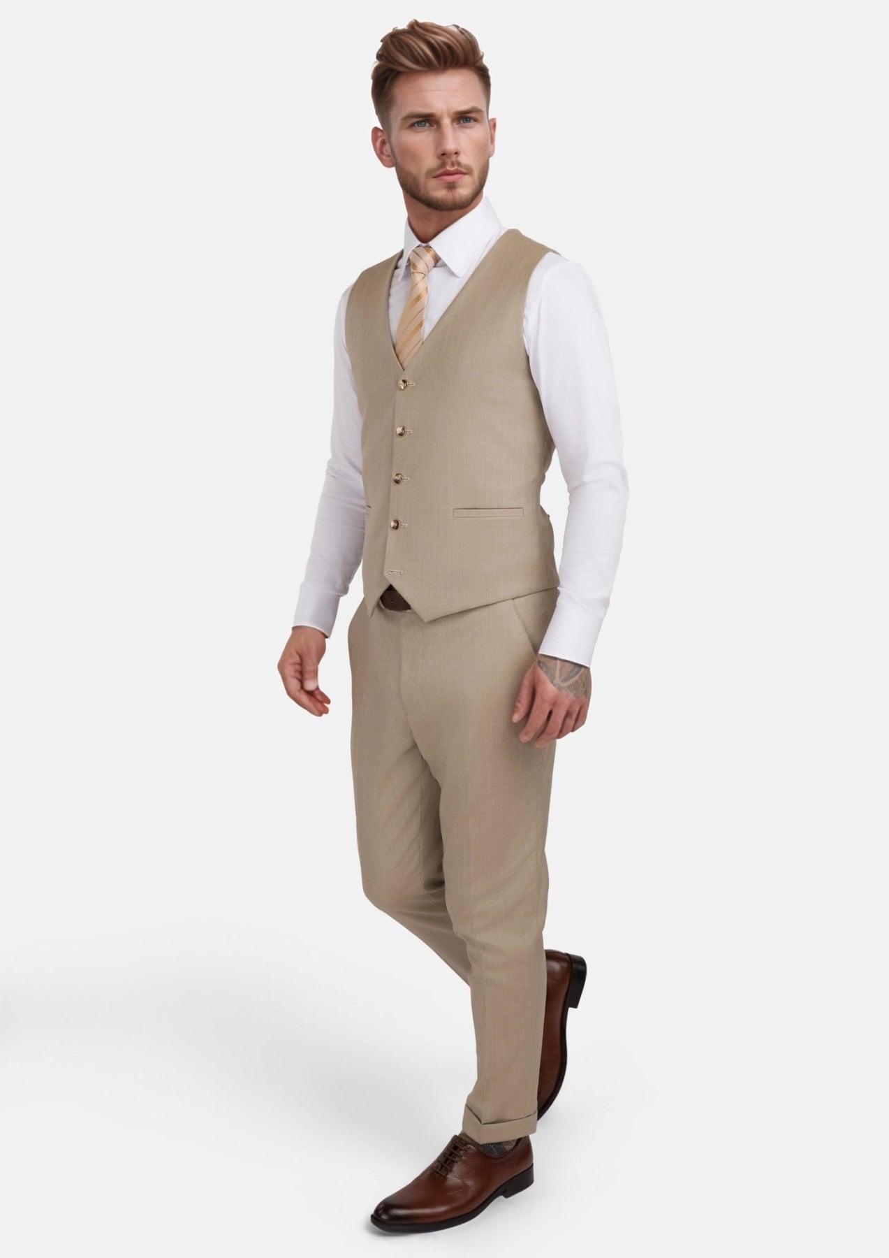 Sand Herringbone Vest - SARTORO