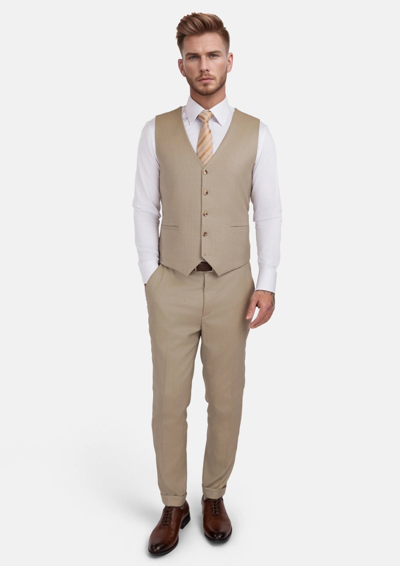 Sand Herringbone Vest - SARTORO