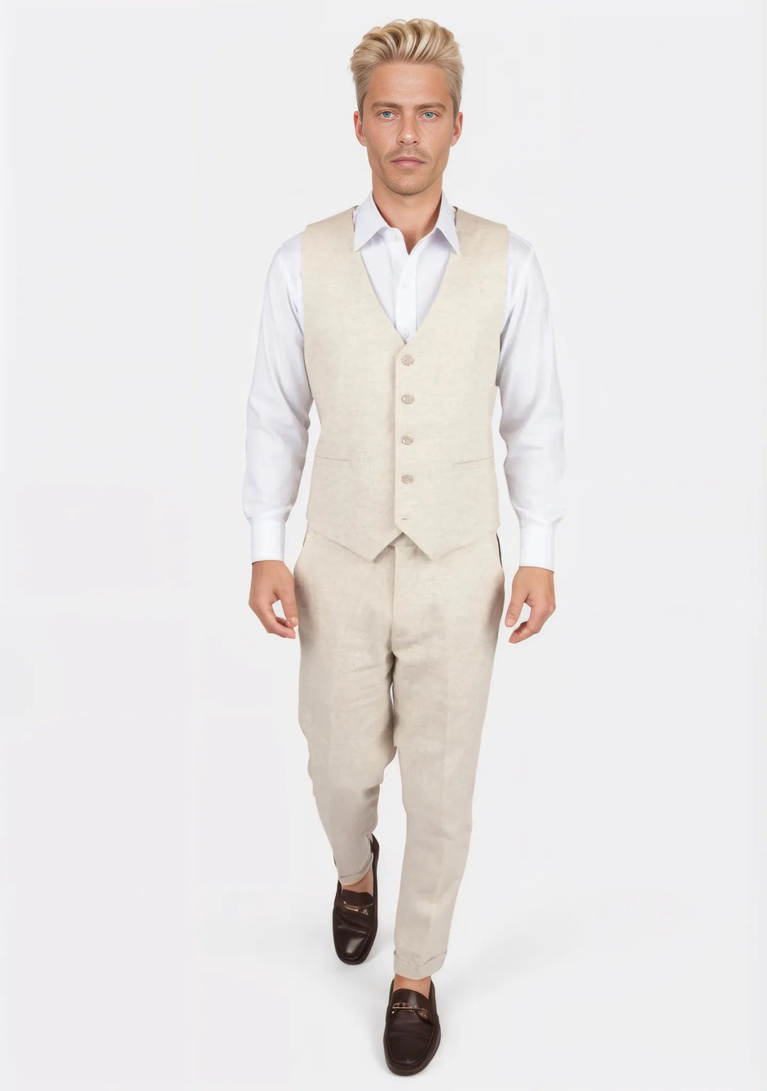 Sand Linen Vest - SARTORO