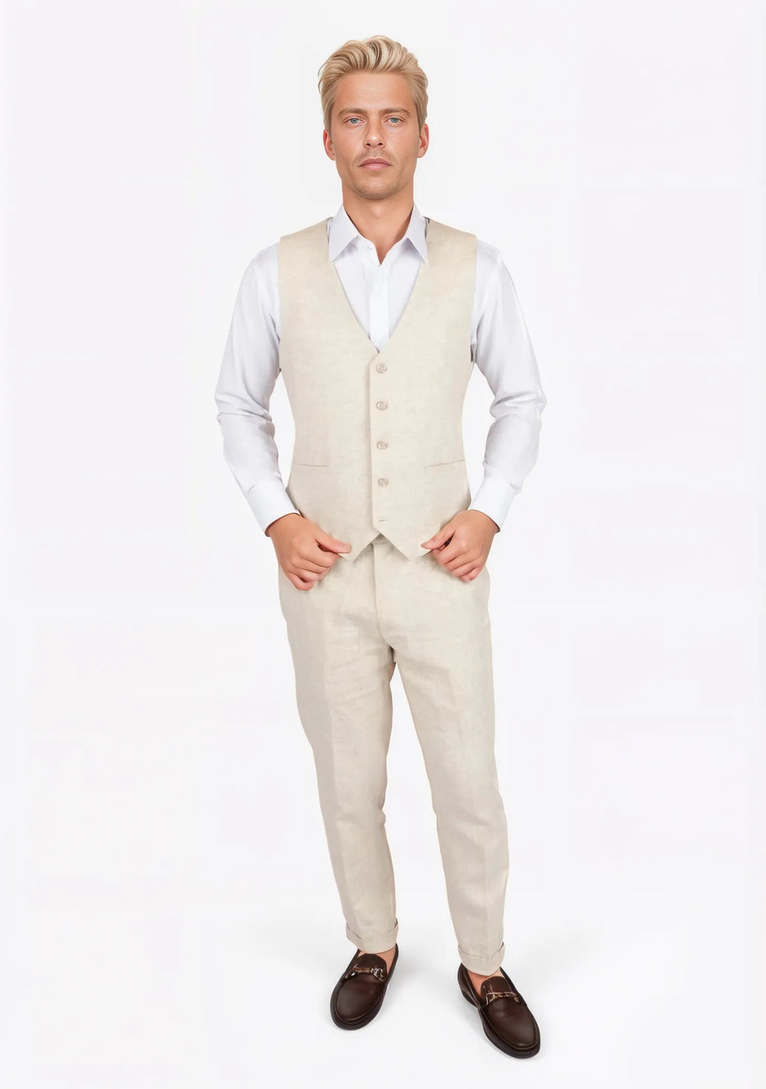 Sand Linen Vest - SARTORO