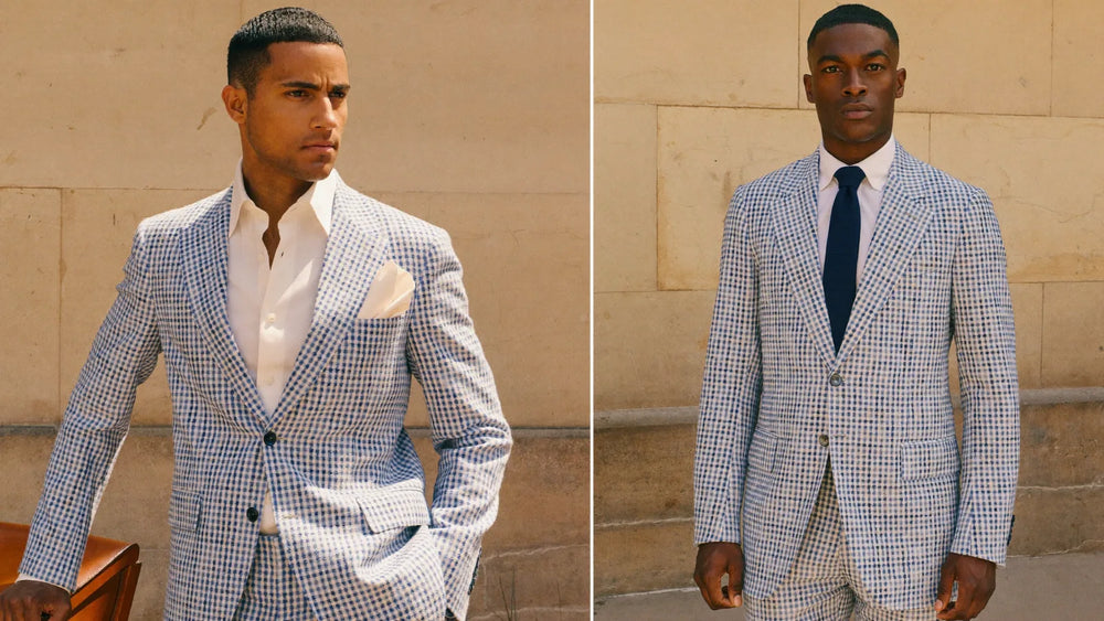 Seersucker suit styled with and without a tie
