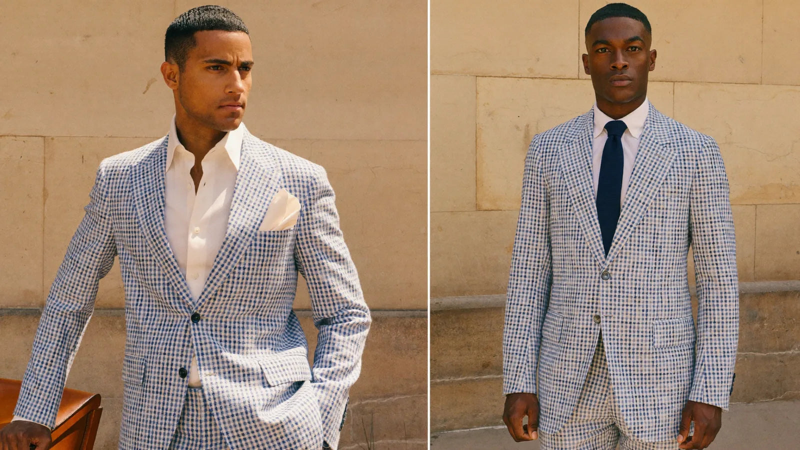 Seersucker suit styled with and without a tie