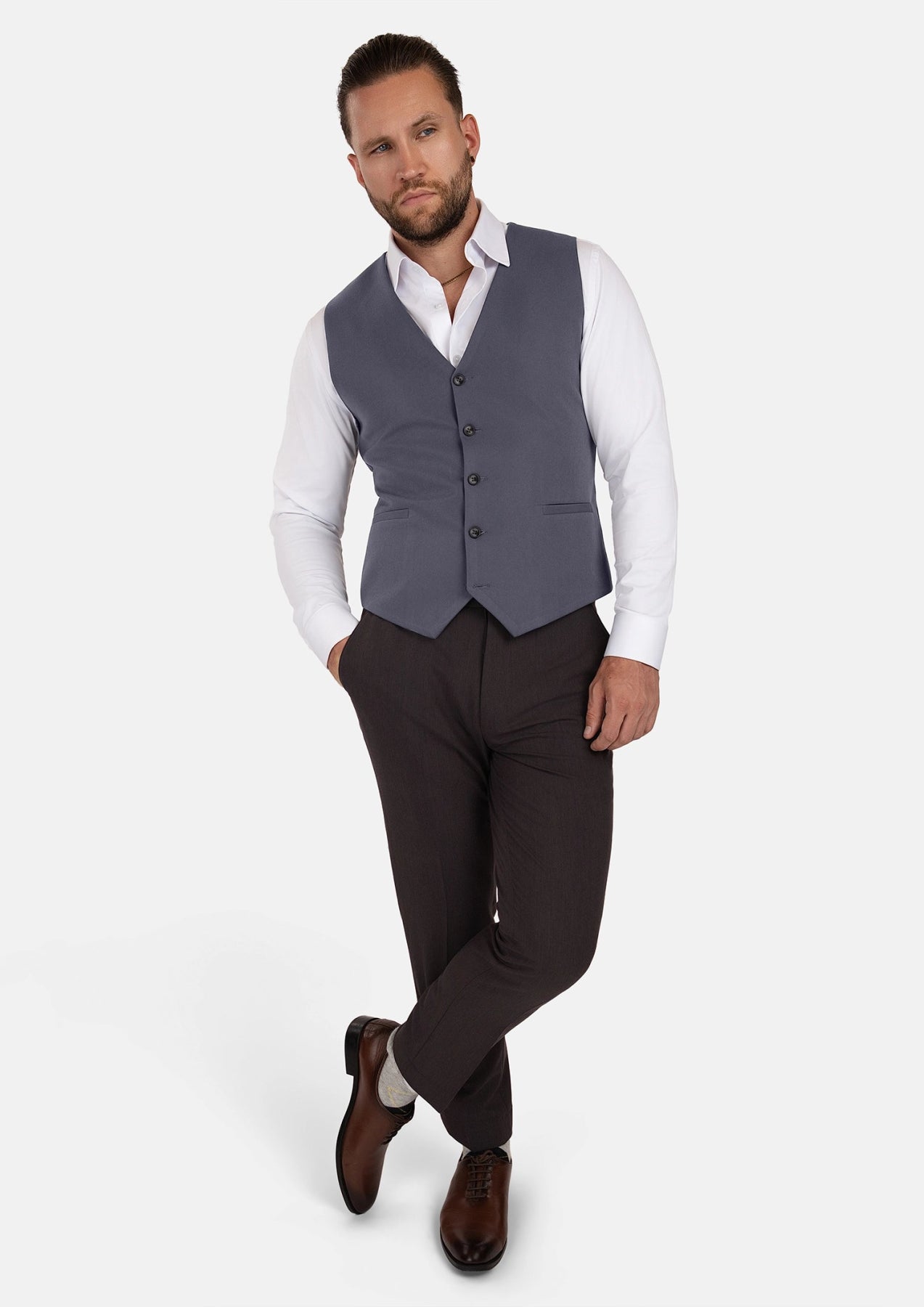 Shadow Grey Cotton Vest - SARTORO308