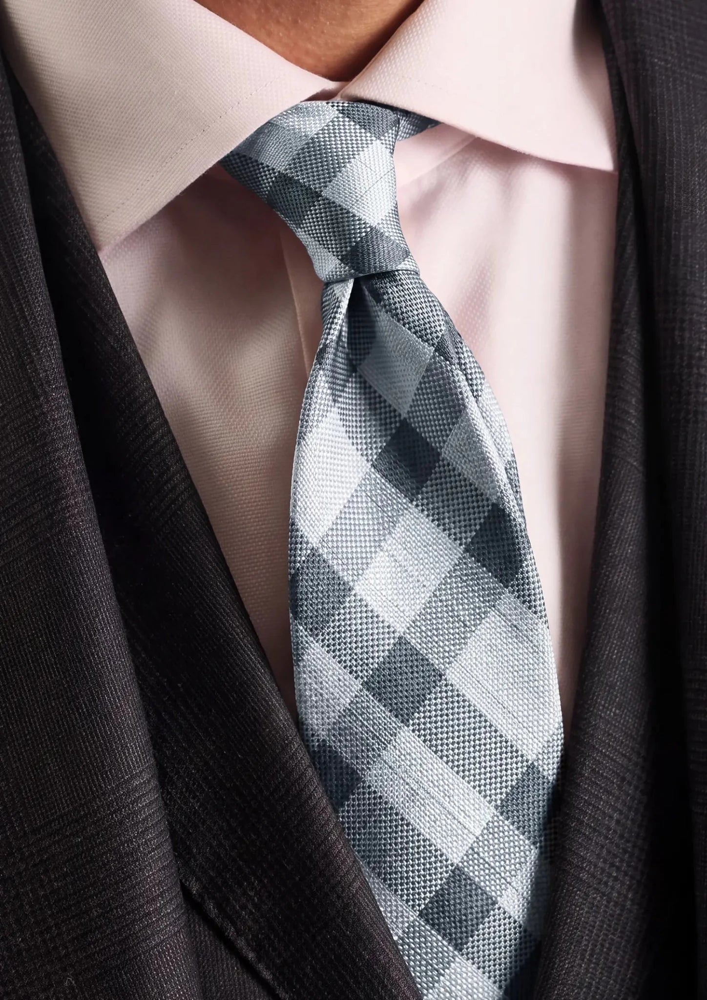 Silver Grey Plaid Tie - SARTORO70
