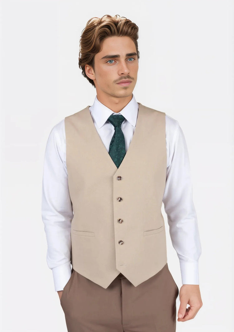 Simply Taupe Linen Blend Vest - SARTORO99