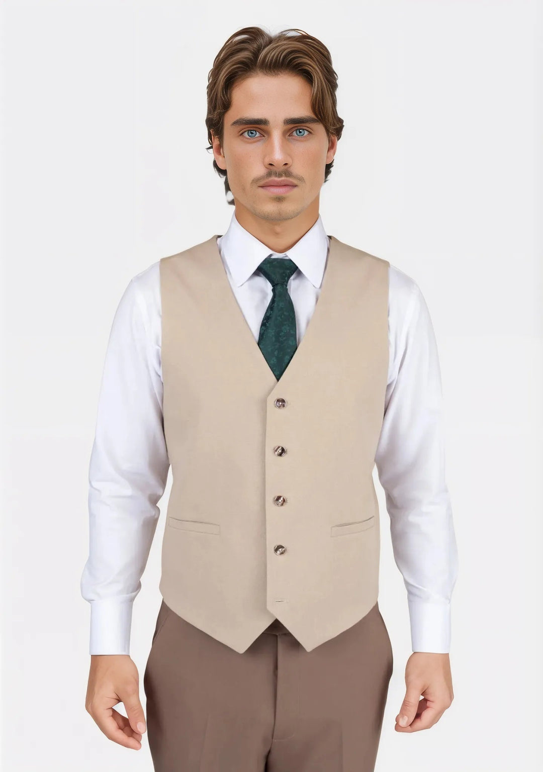 Simply Taupe Linen Blend Vest - SARTORO