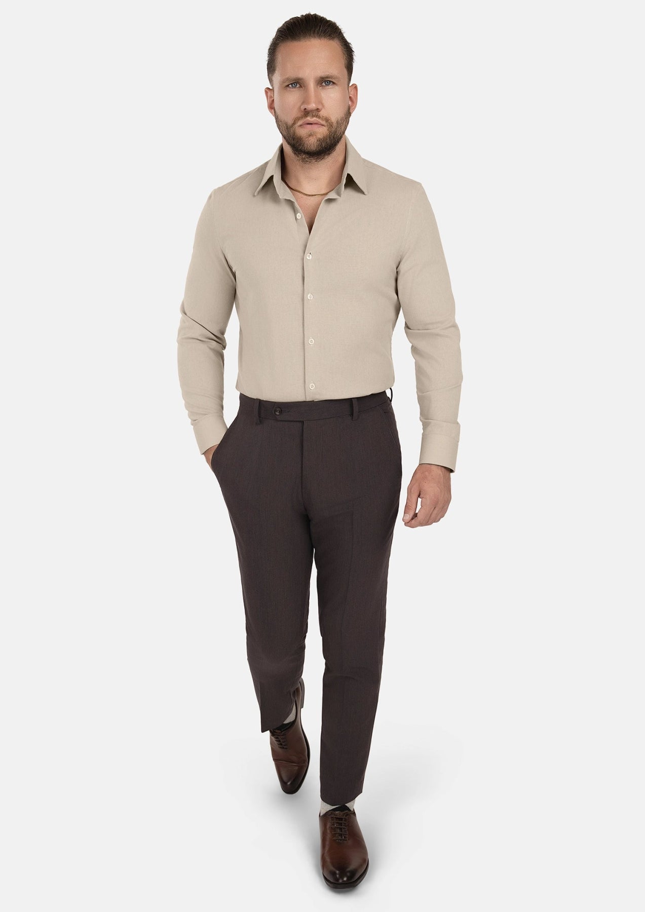 mens taupe dress shirt Men's Basic Solid Color Button Up Dress Shirt (Beige) Beige / X-Large/17-17.5 Neck/36-37 Sleeve
