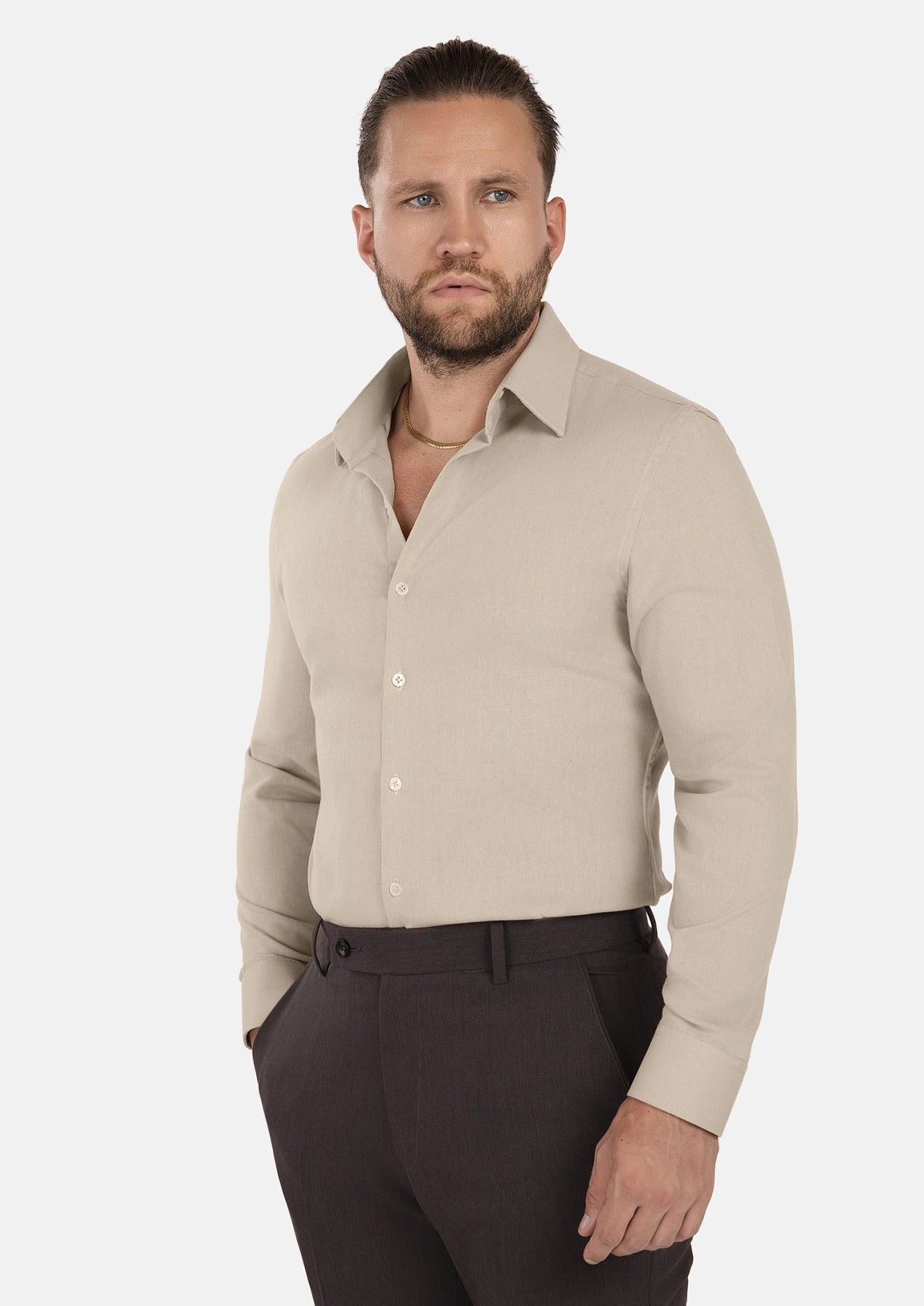 Simply Taupe Linen Shirt - SARTORO